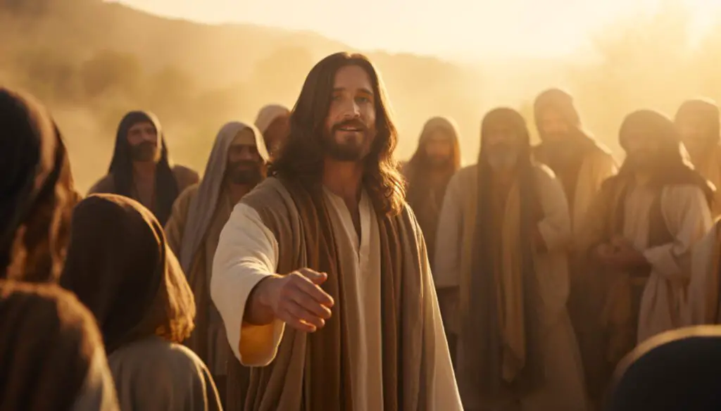 Imagem mostra Jesus ensinando no meio do povo - como ensinar as criancas sobre Jesus com atividades educativas